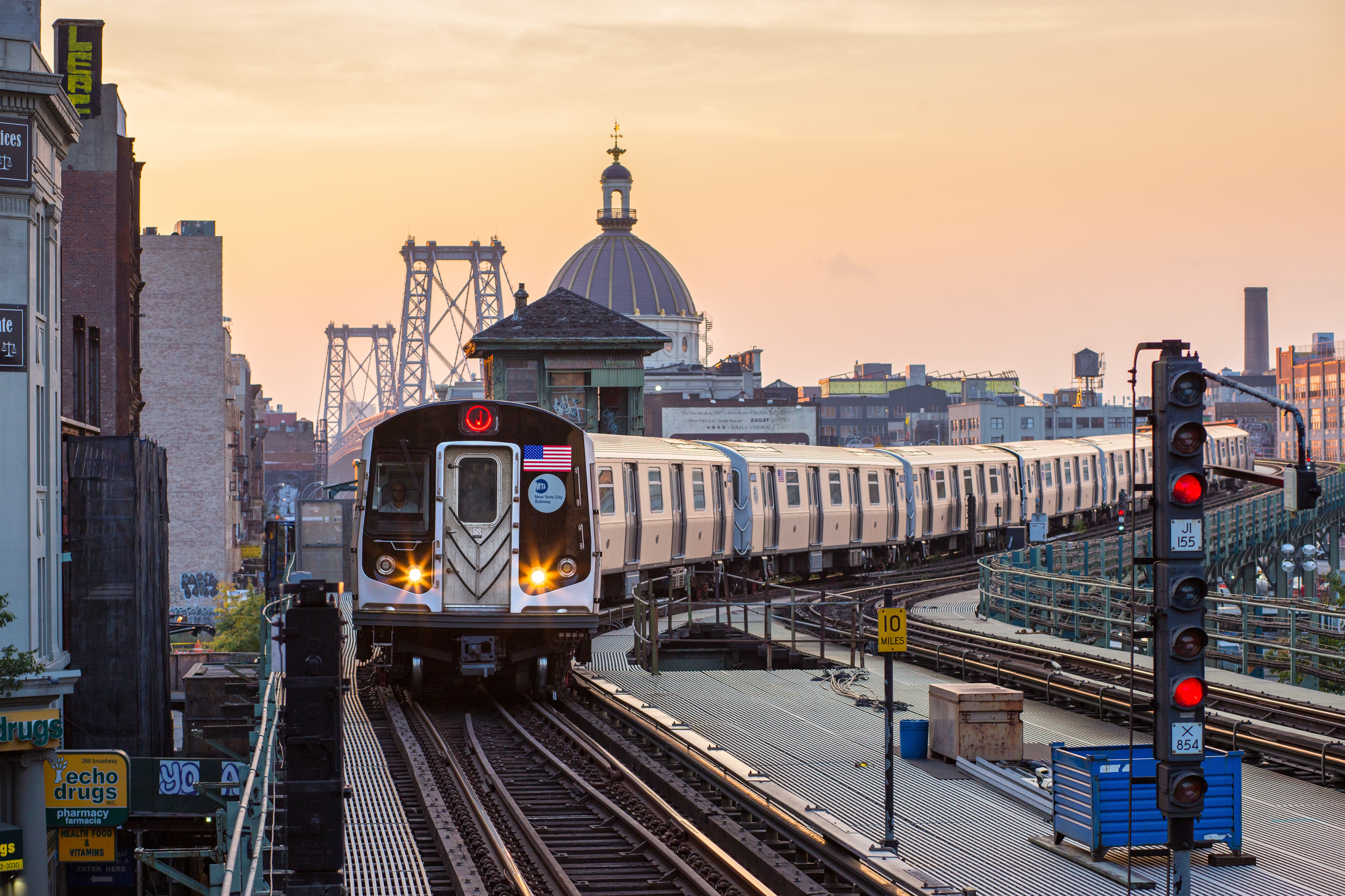 A subway car above ground in NYC.