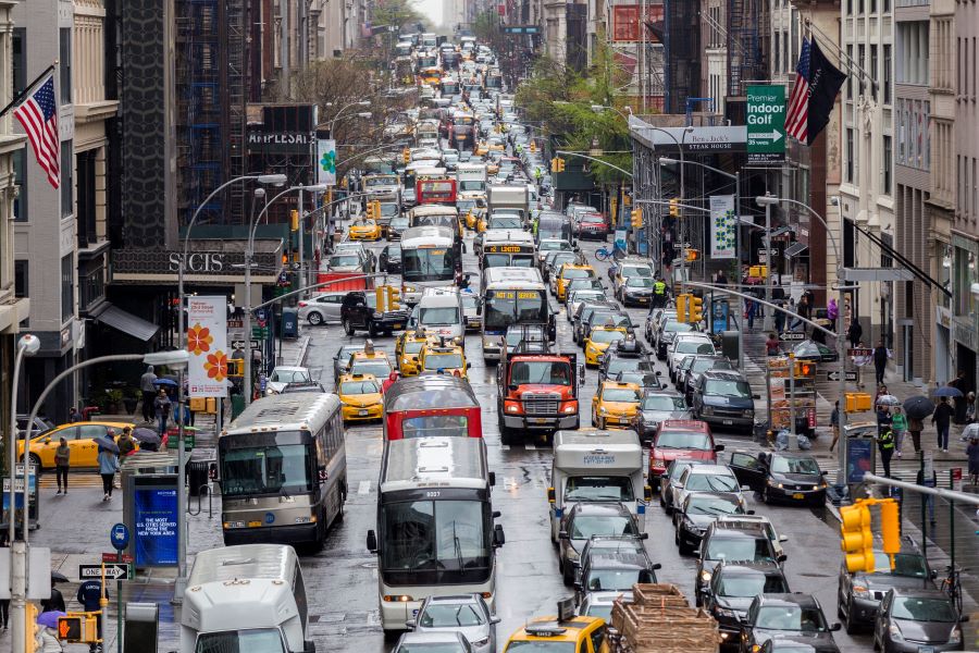 Gridlocked traffic in midtown, Manhattan.